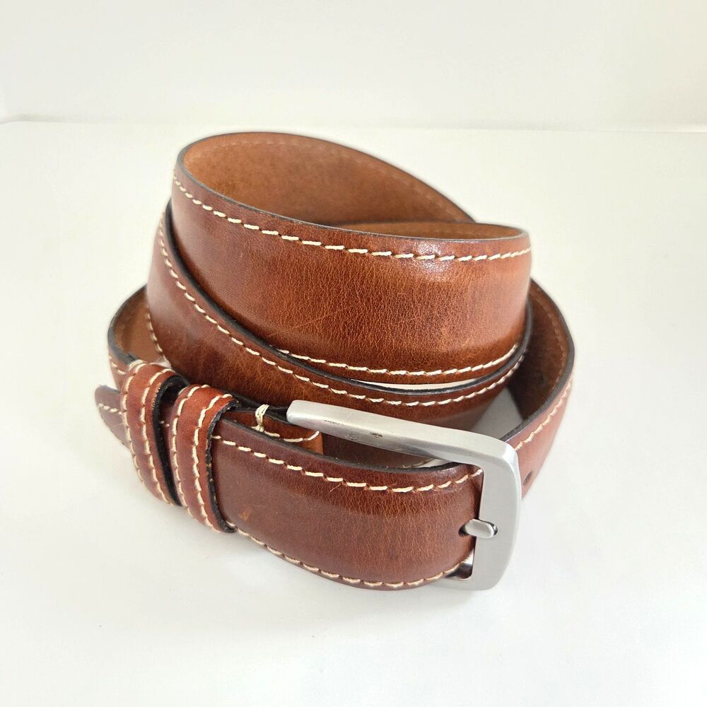 Allen Edmonds Yukon Men's Brown Leather Belt Size 40 Silver Buckle Made USA $135